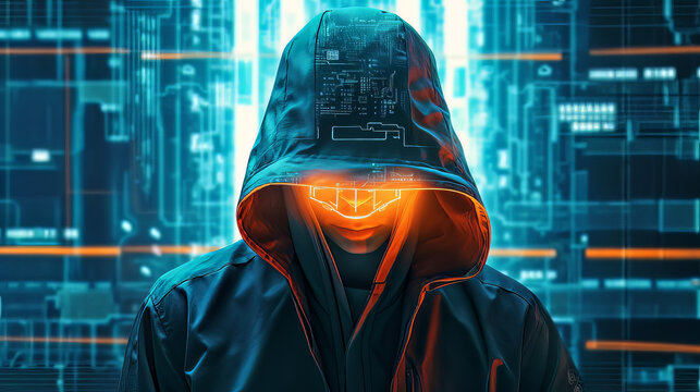 Anonymous hacker wearing a mask and a hoody, data thief, concept of cybersecurity, phishing, data theft, cybercrime, generative ai
