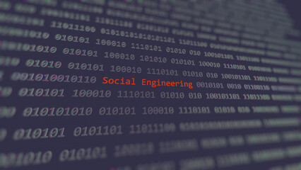 Cyber attack social Engineering vulnerability in text binary system ascii art style, code on editor...