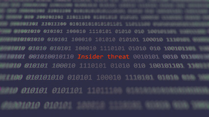 Cyber attack insider threat vulnerability in text binary system ascii art style, code on editor...
