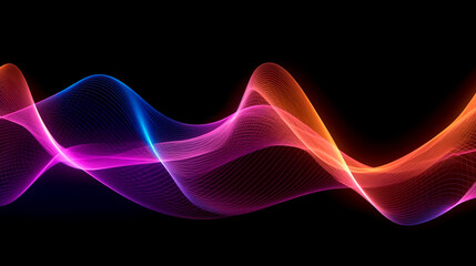 Wave lines trails flowing dynamic in diverse colors isolated on black background. Abstract futuristic background, science, digital and communication concept . Generative AI