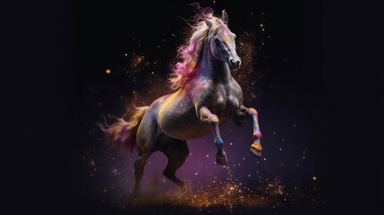 Majestic and Magical Unicorn Covered in Luminescent Glitter with Dramatic Background and Studio Lighting - Generative AI