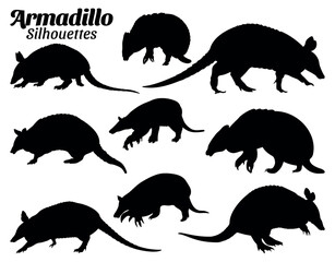 Armadillo silhouettes vector illustration set.