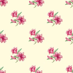 watercolor scarlet lilies pattern on yellow floral background