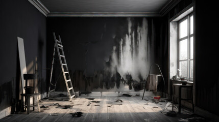 A Room under Renovation Painted in Fade To Black color