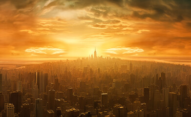 Sunrise over New York City. Generative Ai Illustration.