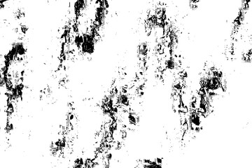 Grunge overlay layer. Abstract black and white vector background. Monochrome decorative vintage surface with messy pattern in cracks, spots, dots. Black isolated on white background.