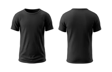 Fotobehang plain black t-shirt mockup design. front and rear view. isolated on transparent background. generative ai © neng kokom komala