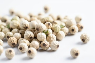 White peppercorns on white background, Generative ai