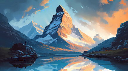 Illustration of beautiful view of Matterhorn island, Switzerland - obrazy, fototapety, plakaty