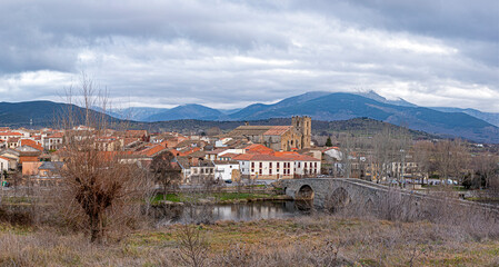 Rio Tormes with the Medieval Roman Bridge of Barco de Avila, Spain