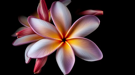 Pink-white plumeria flower, close up, wallpaper, colourful - Generative AI