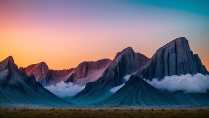 An Illustration Of A Wonderfully Vibrant Sunset With A Mountain Range