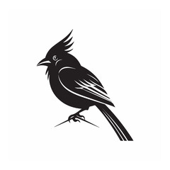 cardinal bird vector logo - black and white . Abstract drawing Vector illustration 
