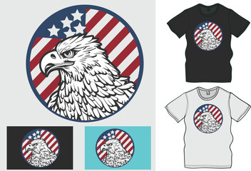 American eagle vectors.American Eagle head with circle American flag vector art for 4th July Indepen