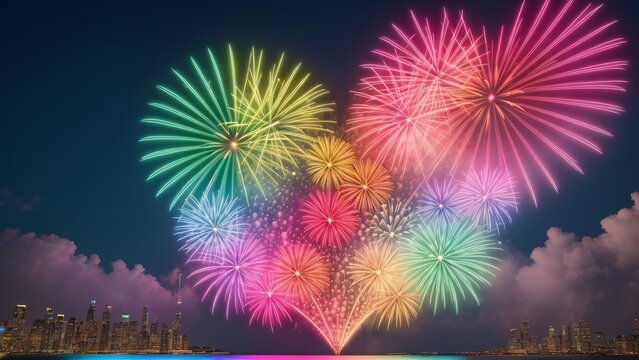 A Digital Image Illustrating An Artistically Mesmerizing And Dreamy Fireworks Display