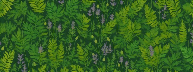 Plants, flowers. Classic illustration of poppy, lavender, fern, leaf and wild flower for floral background, pattern for wedding invitation. Generative AI