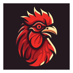 red chicken mascot logo for broiler chicken factory . flat color