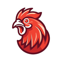 red chicken mascot logo for broiler chicken factory . flat color