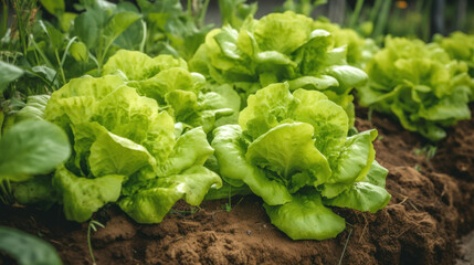 Lettuce Growing in a Outdoor Ecological Vegetable Garden