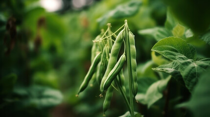 Green Beans Growing in a Outdoor Ecological Vegetable Garden