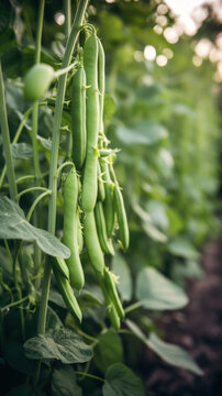 Green Beans Growing in a Outdoor Ecological Vegetable Garden