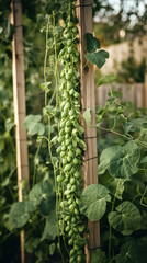 Peas Growing in a Outdoor Ecological Vegetable Garden