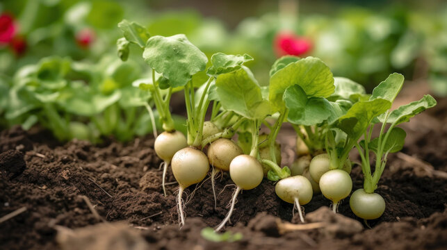 Radishes Growing in a Outdoor Ecological Vegetable Garden