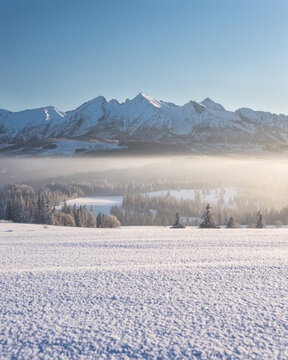 Fototapeta Krajobraz zimowy z górami, Tatry