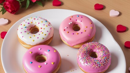 A Digital Image Illustrating A Beautifully Symmetrical Plate Of Donuts With Sprinkles