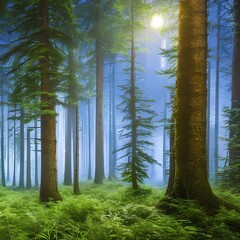 1209 Enchanted Moonlit Forest: A mystical and enchanting background featuring an enchanted moonlit forest with glowing trees, shimmering stars, and a magical and ethereal ambiance1, Generative AI