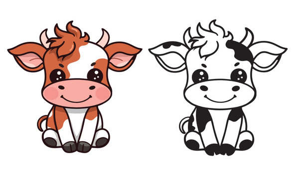 Cute Baby Cow Cartoon Style