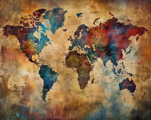 Naklejka premium Artistic World Map in Digital Illustration