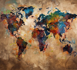 Artistic World Map Exploration, World Map, Digital Art, Illustration