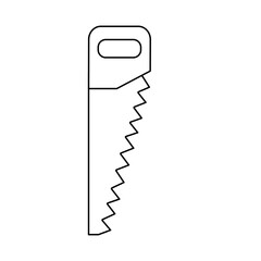 Wood hand saw icon, doodle style flat vector outline for coloring book