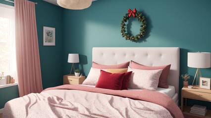A Depiction Of A Captivatingly Abstract Bedroom With A Wreath On The Wall