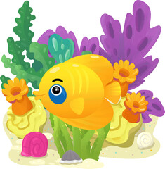 Fototapeta na wymiar cartoon scene with coral reef with swimming cheerful fish isolated element illustration for children