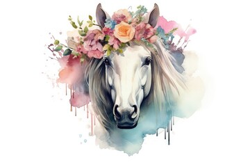 white horse with flowers