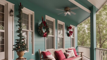 An Image Of A Captivatingly Energetic Porch With A Christmas Tree