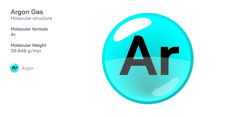 Argon Gas molecular structure formula. Periodic table structural molecular formula Vector design. Pharmaceutical compounds and composition. Easily printable product with correct CPK colour.