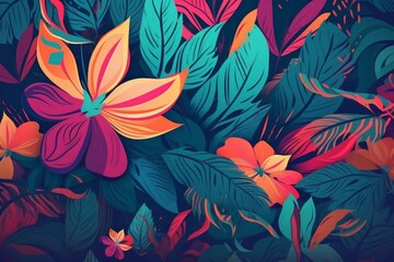 Fototapeta na wymiar Vibrant tropical or floral pattern background, Generative ai