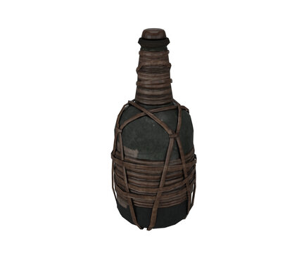 3d rendering old pirate rum bottle