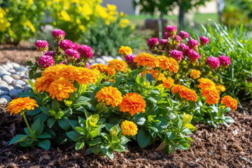 Obraz premium a flowerbed with a mix of brightly colored blooms - Generative AI