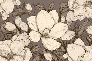 Vintage card with magnolia flowers background, Generative ai