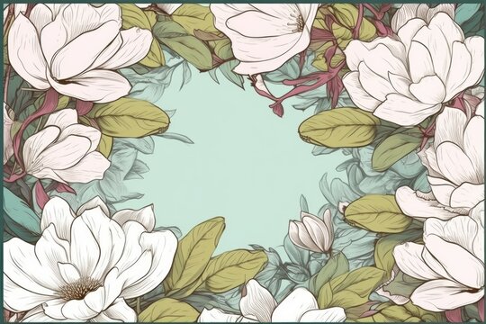 Vintage card with magnolia flowers background, Generative ai © Marius