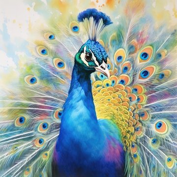 Vibrant Watercolor Peacock