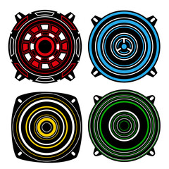 Set subwoofer icon symbol. Car speaker design. Sound system amplifier vector illustration