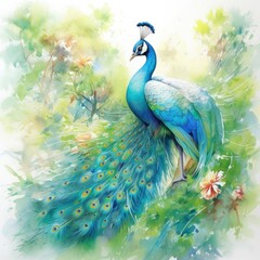 Vibrant Watercolor Peacock