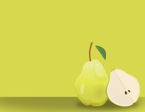 pears isolated on light and dark greenish background