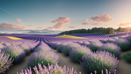 A Digital Image Illustrating An Intriguingly Complex Landscape Of Lavender Fields