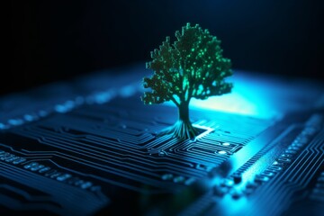 Tree growing on the computer circuit board, Generative ai